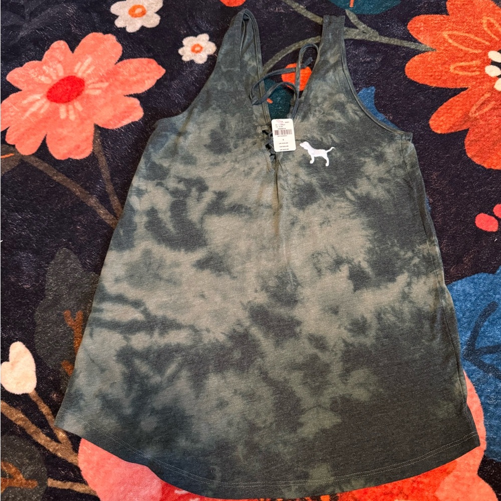 Olive green Tie-Dye Tank Top with VS pink Logo